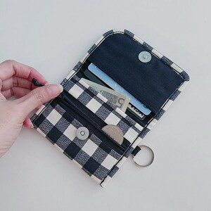 Slim Wallet Keychain, Vegan Coin Wallet, Keychain Card Holder, Coin Purse Keychain, Minimalist Wallet, Mini Bifold Wallet - Buffalo Check
