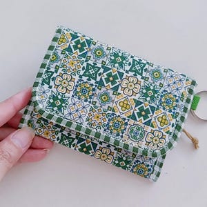 Slim Wallet Keychain, Vegan Coin Wallet, Keychain Card Holder, Coin Purse Keychain, Minimalist Wallet, Mini Bifold Wallet - Morocco Tiles