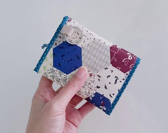 Hexagon Patchwork Keychain Wallet: Vegan Coin Purse Card Holder