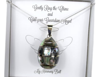 Harmony Ball Necklace or Angel Caller, Made of Abalone Shell or Paua, A Bell Inside the Egg Produces a Soothing Chime, Angel Caller Gift