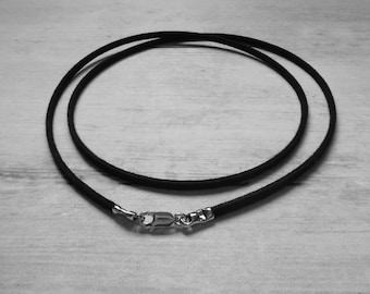 Black Silk Satin Silver Clasp Cord Chain Necklace 14 16 18 20 22 24 30 36 40