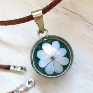 22mm Green Resin and Mother of Pearl Harmony Ball or Bola Ball, Shake to Hear the Soothing & Gentle Chime, Mom to Be Gift, Gift Box Included