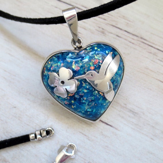 Blue Resin Sterling Silver Humming Bird Necklace Blue Resin Sterling Silver Humming Bird Necklace