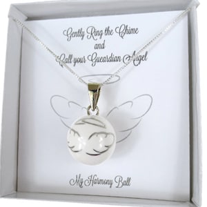 22mm White Resin and Silver Wings and Halo Angel Caller or Harmony Ball, Prayer Harmony Ball, Shake to Hear a Soothing Chime, Gift Boxed.