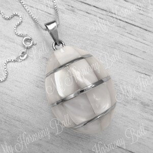 46mm High White Mother of Pearl or Nacre Egg Harmony Ball or Bola Ball, A Bell Inside the Egg Produces a Soothing Chime, Mother to Be Gift image 4