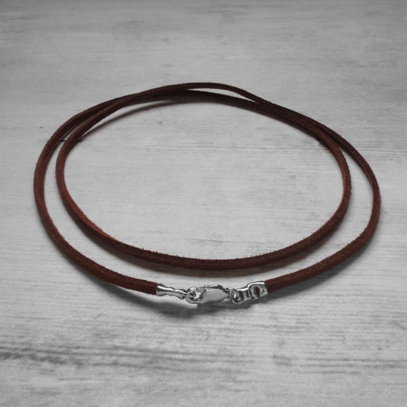 Unisex Genuine Brown Leather Cord Necklace .925 Silver Clasp 20 Inch