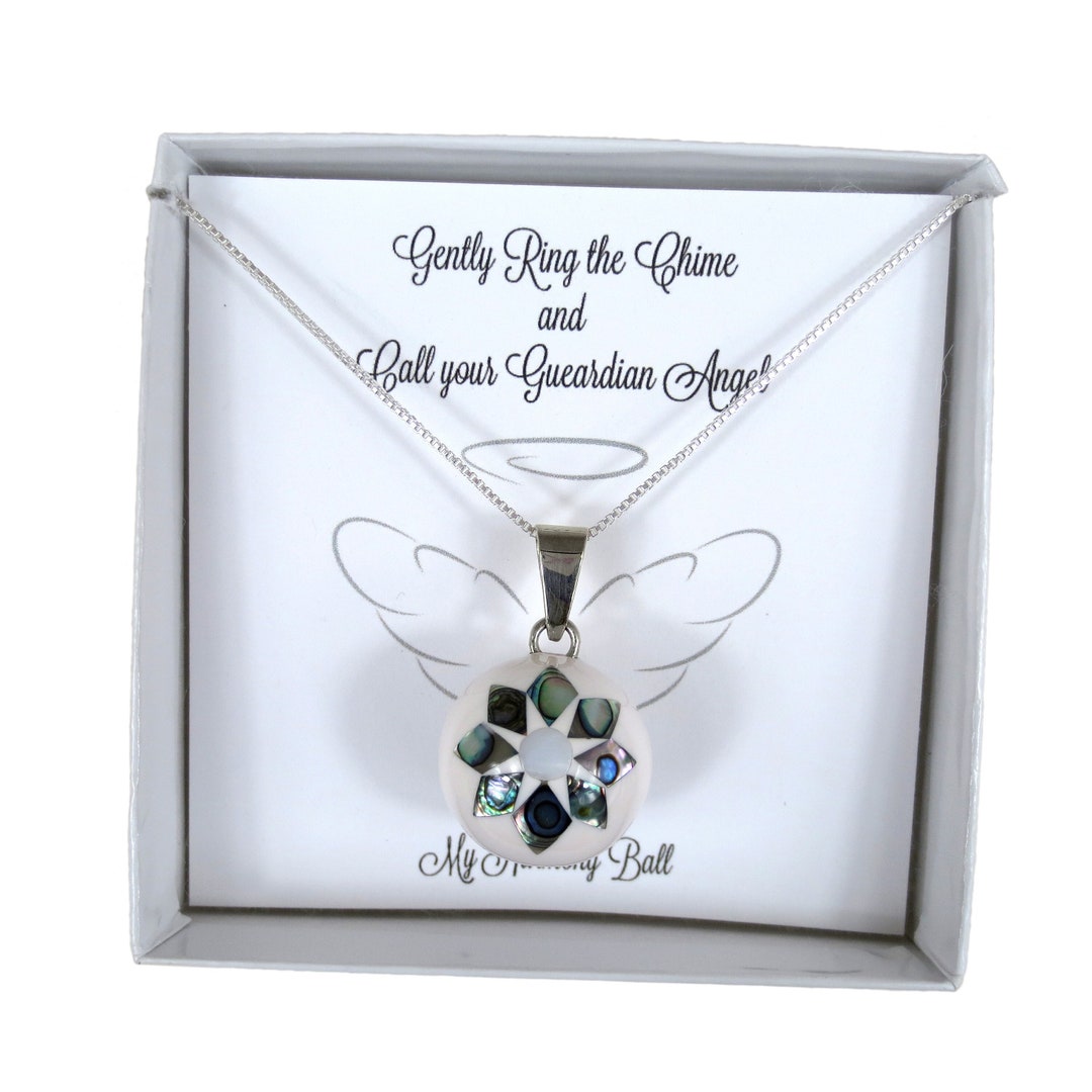22mm Silver & White Resin, Abalone Shell Sunburst Harmony Ball or Angel ...