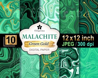 GREEN MALACHITE marble digital paper. Artificial stone. Artistic marbling textures 12x12 inch 10 pcs printable backgrounds. Read description