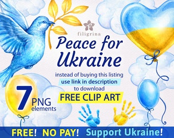 Peace in UKRAINE / FREE Download - link in description/ watercolor Clip Art. Dove of peace balloons hand prints in national Ukrainian colors