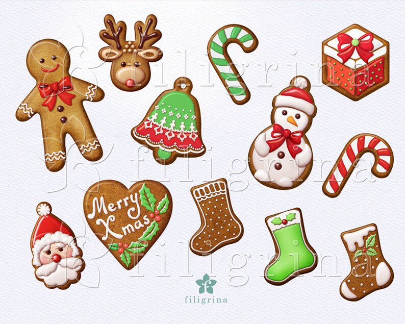 Christmas COOKIES Digital Clip Art. 12 PNG Elements. - Etsy