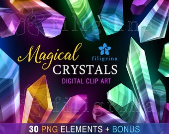 Crystal GEMSTONES digital clip art. 30 PNG elements. Design, fashion, precious gems, nugget, jewels, faceted, agate, rocks. Read about usage