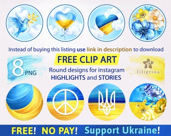 FREE Download - link in description // UKRAINE // Watercolor Clip Art. Instagram round Highlights & Stories Icons in Ukrainian colors.