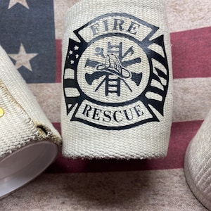Fire Hose Can or Bottle Coozie Maltese Cross Flag
