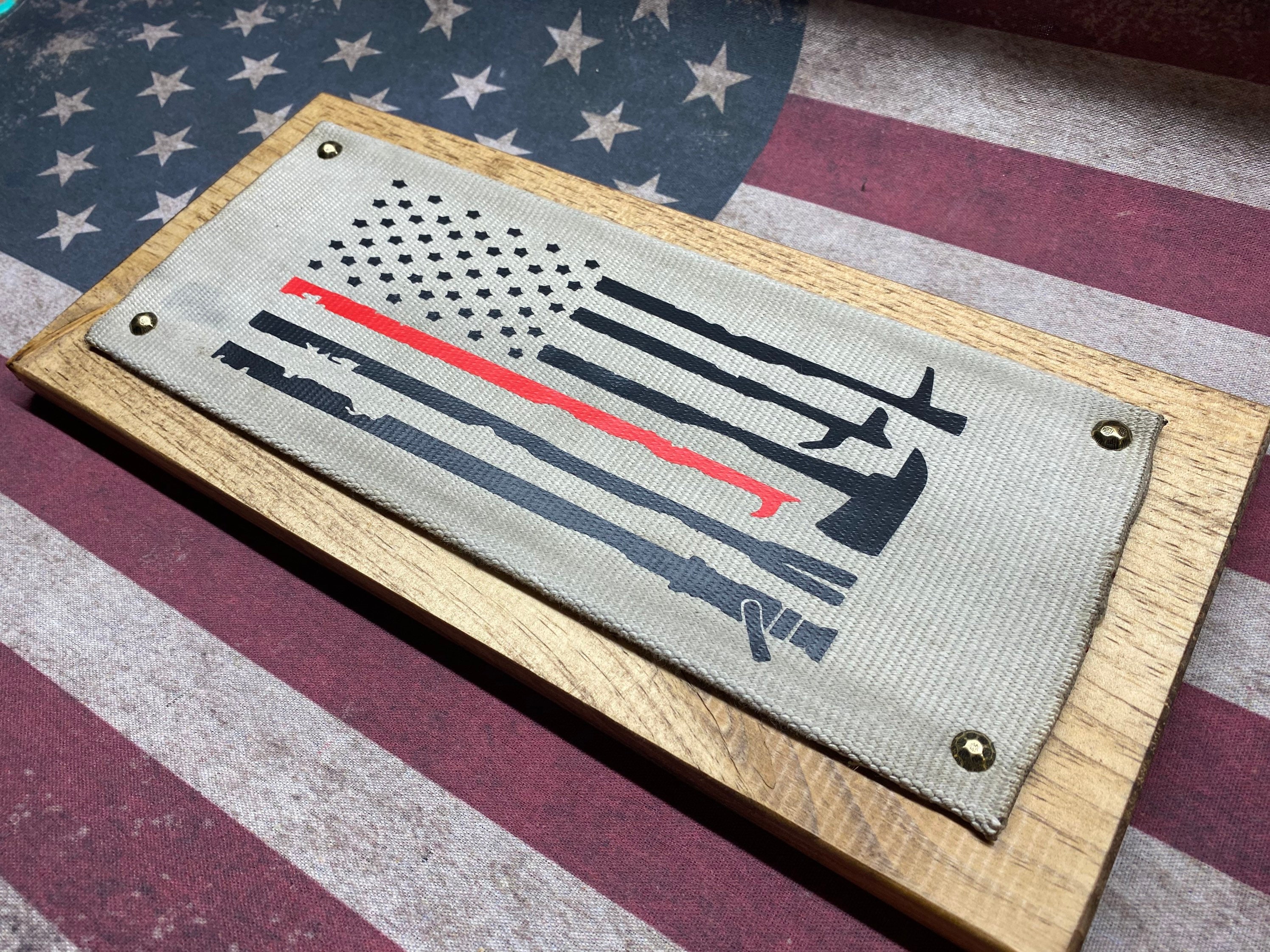 Fire Hose Firefighter Red Stripe Flag Wall Sign Handmade Firefighter Upcycled, Firefighter Gift, Wedding Gift, Wall Decor, Fireman Gift