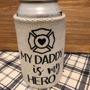 Feuerwehrschlauch My Daddy Is My Hero Dosenkühler Upcycled Dosenkühler, Feuerwehrmann Geschenk, Dosenhalter, Feuerwehrmann Geschenk, Geschenk für ihn