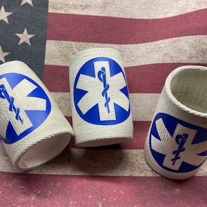 Fire Hose Star Of Life Can Cooler Firefighter Ems EMT Paramedic Medic