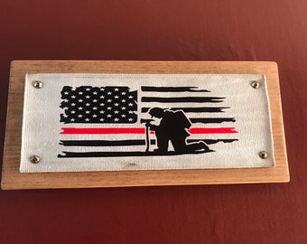 Fire Hose Flag Wall Sign Handmade Thin Red Line Flag (Firefighter Gift, Wedding Gift, Wall Decor, Fireman Gift )