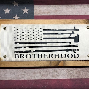 Fire Hose Firefighter Flag Wall Sign Handmade Firefighter Upcycled, Firefighter Gift, Wedding Gift, Wall Decor, Fireman Gift, Gift for him