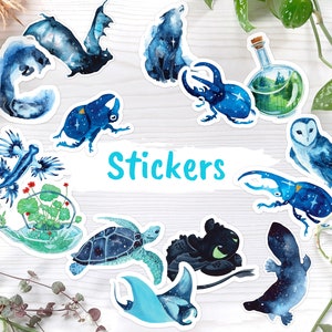 Watercolor Animals Stickers - Plants and Nature - Colorful Watercolor - Space Decal