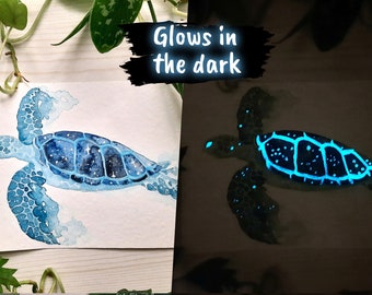 Original Glow-in-the-Dark Galaxy Sea Turtle Painting - Home Decor - Luminescent Illustration - Modern Art - Space art