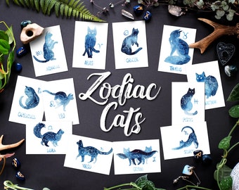 A6 Zodiac Cats Cards - Watercolor Print - Astrological Signs - Constellations