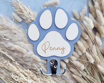 Dog lead hanger - personalised dog harness hook - dog storage - pet accessories - collar holder - paw print hook