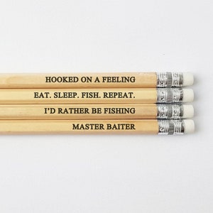 Fishing gift quote pencils stocking filler - stocking stuffer - gift for men, funny pencils master baiter - fishing quote stationery 5 pound