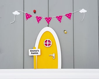 Personalised Yellow fairy door great gift for girls and girls room decor - pretend play - tooth fairy door - magic - miniature - elf pixie