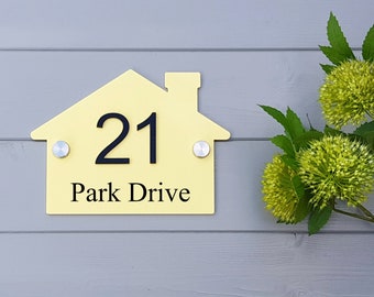Acrylic modern house number sign, 3d black acrylic numbers, street name, personalised house shape plaque, acrylic in a choice of colours