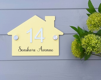 House sign door number sign, 3d mirrored acrylic numbers, personalised house shape plaque, acrylic in a choice of colours