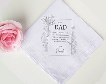 Personalised father of the bride handkerchief, dad hankie, fathers day gift