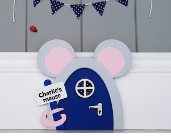 Personalised fairy door - mouse house - fairy door - miniature door. mouse hole with signpost and optional bunting