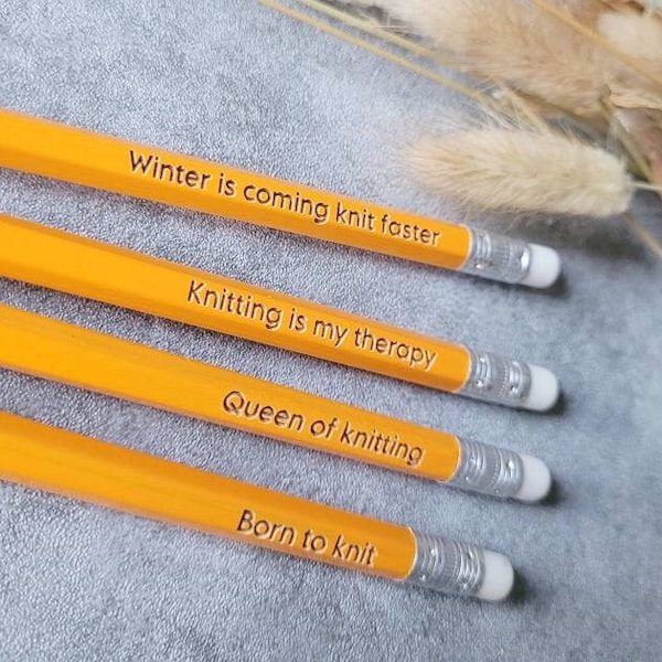 Knitting quote pencils, knitter gift, stationary supplies, knitting lover, crafter gift