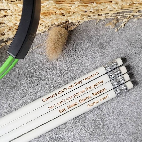 Gamer gift gamer quote pencils -stocking filler video game gift funny pencils game over respawn eat sleep game repeat teenager gift for men