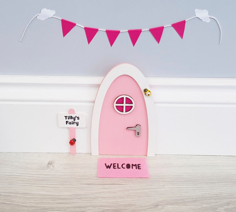 Personalised pink Fairy door great gift for girls and girls room, miniature pretend play magic fairies, elf, tooth fairy tooth fairy door image 4