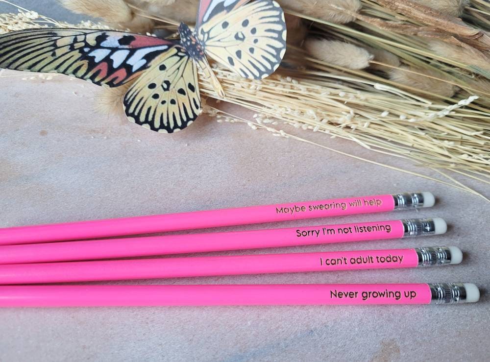 Writers Pencil Gift Set Set of 4 Humorous Black and White Pencils 
