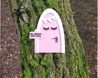 Garden fairy door personalised with signpost in pastel pink - outdoor fairy door, pink fairy house for a fairy garden, elf door, pixie door,