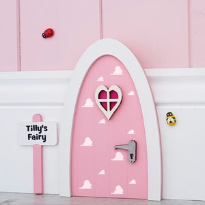 Personalised pastel Fairy door great gift for girls miniature pretend play make believe toothfairy door choice of colours cloud pattern elf image 5