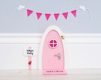 Personalised pink Fairy door great gift for girls and girls room, miniature pretend play magic fairies, elf,  tooth fairy tooth fairy door