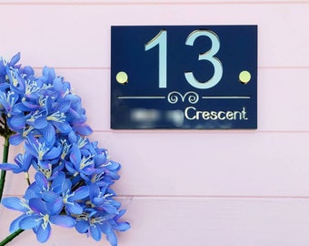 Perspex number sign in acrylic, personalised 3d house number plaque, contemporary outdoor number sign double layered.