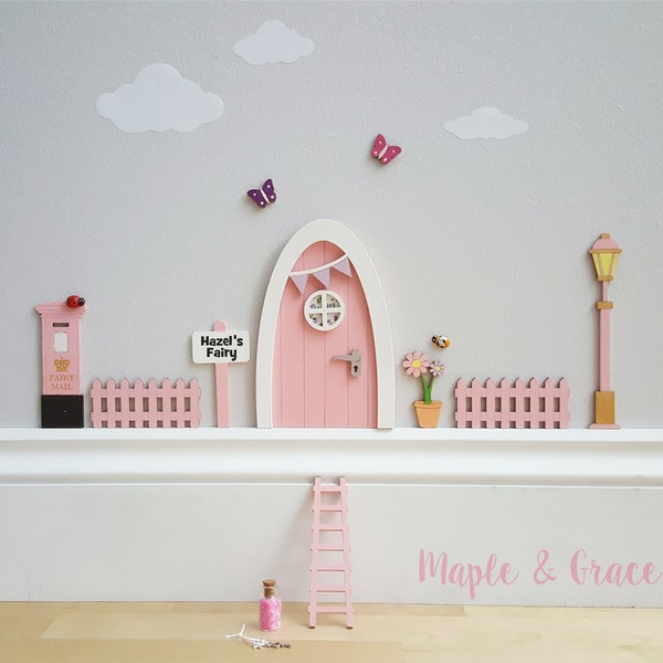 Fairy door kit with personalised signpost - pink - fairy house - fairy accessories - tooth fairy- elf - indoor fairy door