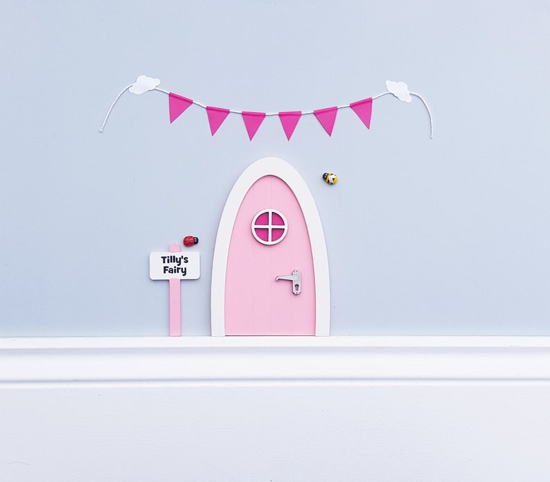 Personalised pink Fairy door great gift for girls and girls room, miniature pretend play magic fairies, elf, tooth fairy tooth fairy door image 3