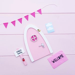 Personalised pink Fairy door great gift for girls and girls room, miniature pretend play magic fairies, elf, tooth fairy tooth fairy door image 5