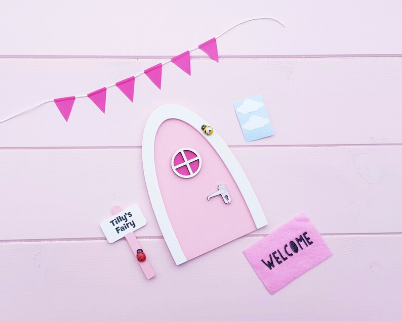 Personalised pink Fairy door great gift for girls and girls room, miniature pretend play magic fairies, elf, tooth fairy tooth fairy door image 5