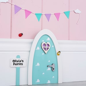 Personalised pastel Fairy door great gift for girls miniature pretend play make believe toothfairy door choice of colours cloud pattern elf image 4