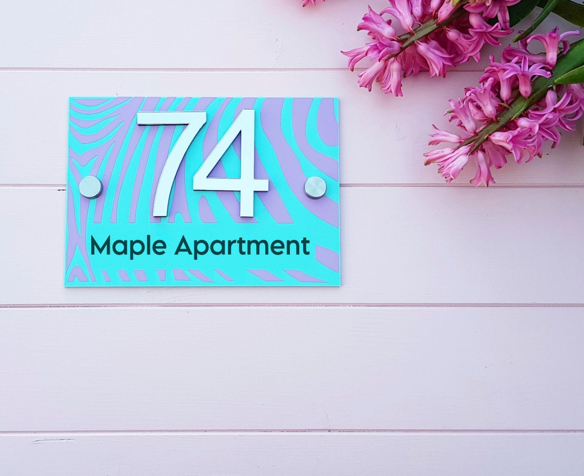 zebra print modern contemporary house number sign 3d mirrored etsy