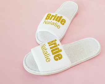 Personalised bridal party slippers for the bride, hen party slippers.