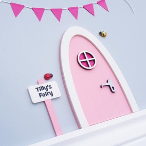 Personalised pink Fairy door great gift for girls and girls room, miniature pretend play magic fairies, elf, tooth fairy tooth fairy door image 7