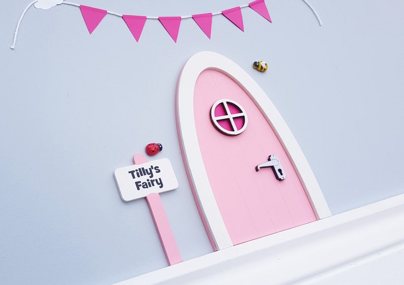 Personalised pink Fairy door great gift for girls and girls room, miniature pretend play magic fairies, elf, tooth fairy tooth fairy door image 7