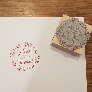 Tampon mariage Alizée & Thomas, tampon mariage logo personnalisable, tampon mariage sur mesure pour décorer vos papeteries de mariage